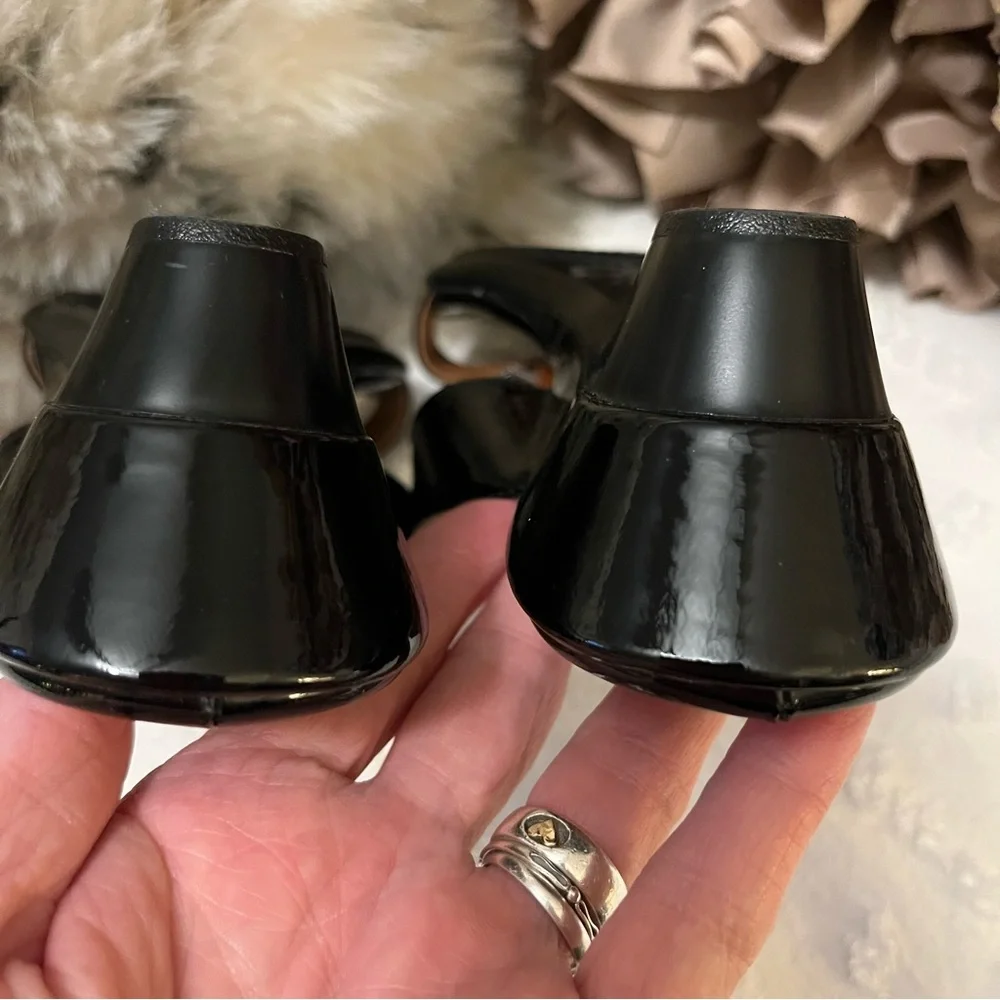Sofft Wedge Black Spatenstich Leather Slide Slip On Open Toe Mule Sandals Sz 7N